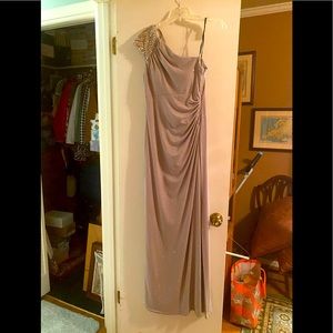 Full length one shoulder evening dress